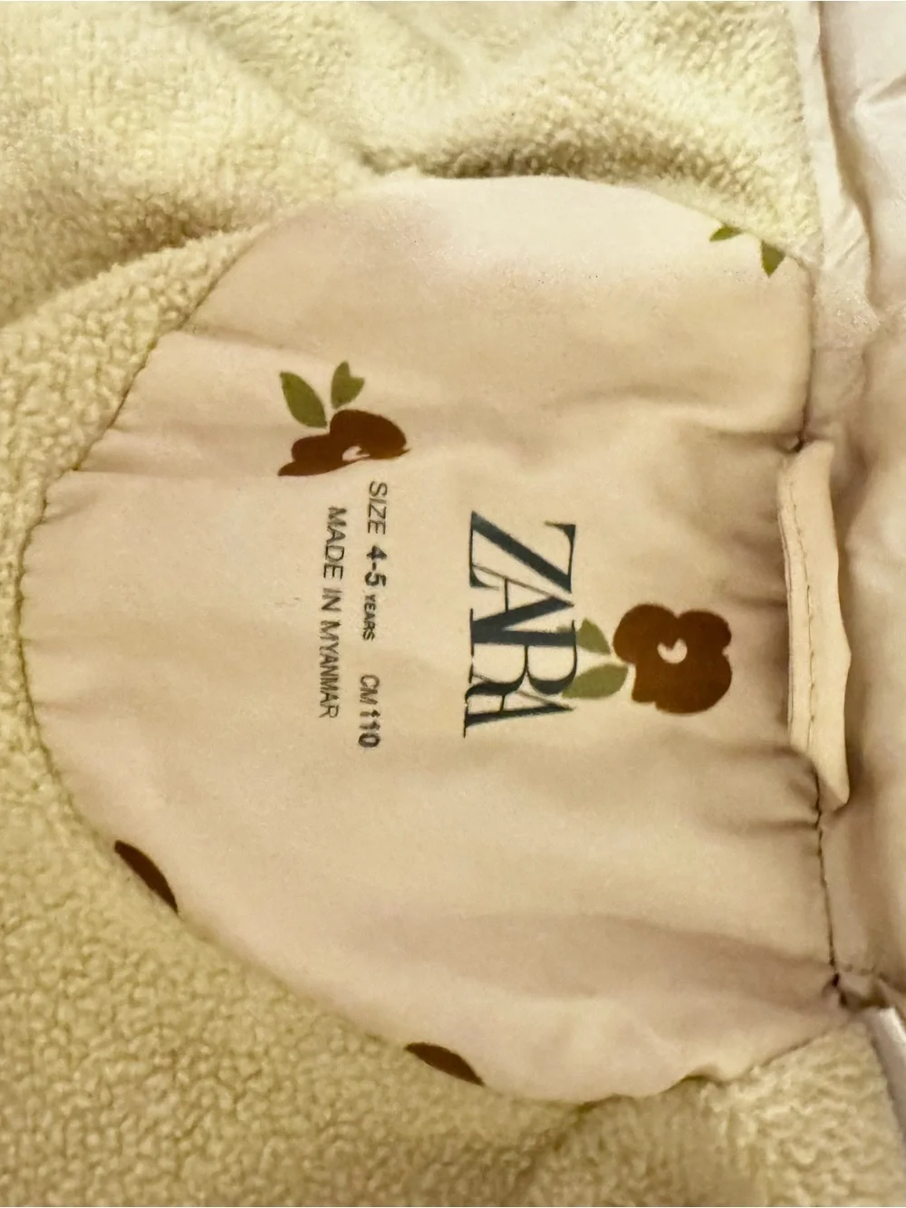 Zara Beige Floral Puffer Jacket with Hood